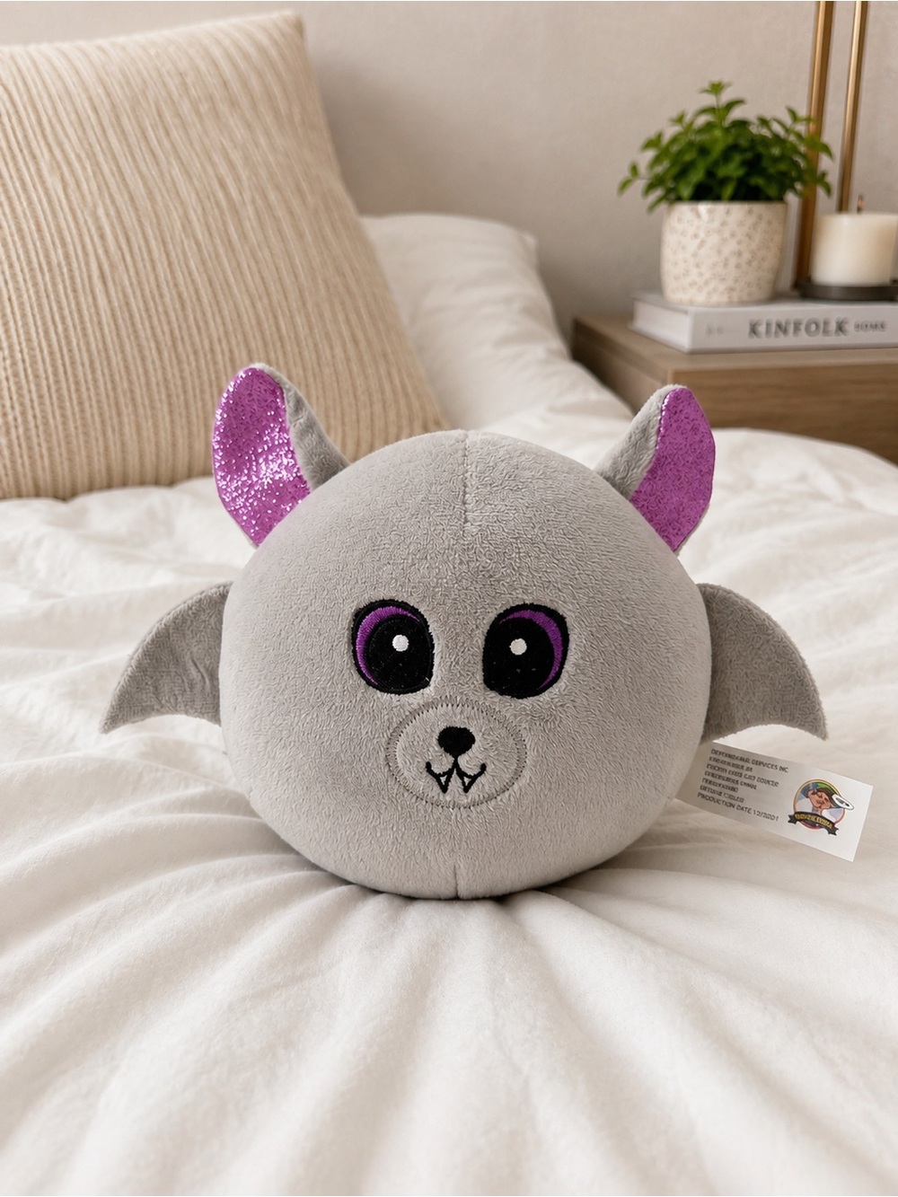 Gray Bat Plush Stuffed Animal Purple Glitter Ears